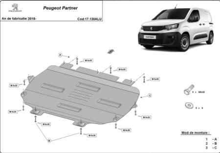 Scut motor Peugeot Partner - Scut Aluminiu 3mm Motor, Cutie, Radiator și Bară Peugeot Partner (2018+)