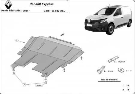 Scut motor Renault Express - Scut Aluminiu Motor Cutie Viteze 4mm Renault Express 2021+ Karmaster 06.042ALU