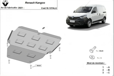 Scut motor Renault Kangoo - Scut Motor Aluminiu Renault Kangoo 2021 Prezent Protectie 3mm 19137ALU