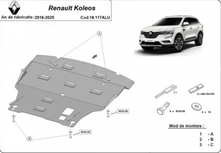 Scut motor Renault Koleos - Scut motor cutie radiator aluminiu Renault Koleos 2016+
