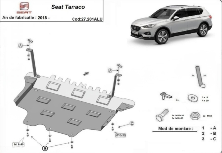 Scut motor Seat - Scut Aluminiu Motor SEAT Tarraco (2018 - Prezent) - Protectie Integrala Motor, Cutie, Radiator si Bara Fata - Cod 27201ALU
