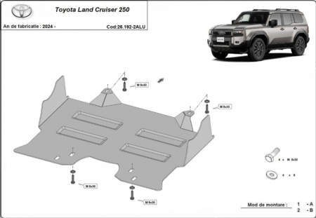 Scut protecție motor și grup față aluminiu 4mm Toyota Land Cruiser J250.