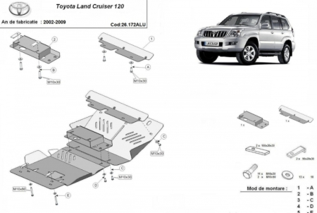 Scut Aluminiu Motor 4mm Toyota Land Cruiser J120 2002-2009 - Protecție Radiator și Bară