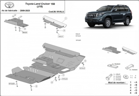 Scut motor Toyota Land Cruiser - Scut Aluminiu Motor 4mm Toyota Land Cruiser J150 2009-2026 - Protecție Radiator și Bară