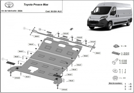 Scut motor Toyota Proace Max - Scut motor, cutie de viteză și radiator din aluminiu Toyota Proace Max (2024+) – Grosime 4mm