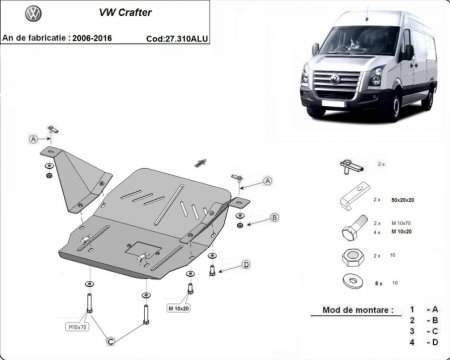 Scuturi metalice - Scut motor aluminiu Volkswagen Crafter 2006 - 2016 grosime 3 mm