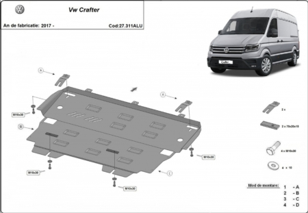 Scuturi metalice - Scut motor aluminiu Volkswagen Crafter 2017 - prezent grosime 3 mm