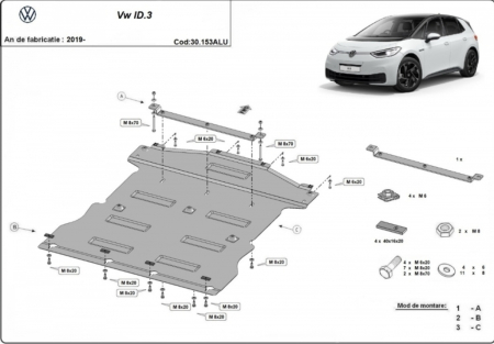 Scut motor Vw ID - Scut motor aluminiu VW ID.3 (2019 - prezent) - Protecție premium 3mm cod 30.153ALU