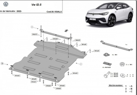 Scut motor Vw ID - Scut motor aluminiu VW ID.5 (2022 - prezent) - Protecție premium 3mm cod 30.153ALU