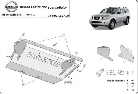Scut motor Nissan Pathfinder - Scut aluminiu radiator Nissan Pathfinder 2010-2015 Karmaster, grosime 4mm, greutate 7kg, cod 99.115-ALU