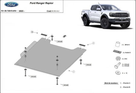 Scut motor Ford Ranger Raptor - Scut aluminiu reductor Ford Ranger Raptor 2023 - prezent
