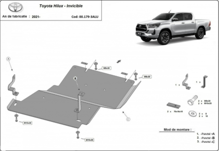 Scut motor Toyota Hilux Invincible - Scut Aluminiu Reductor Toyota Hilux Invincible (2021 - Prezent) - 4mm