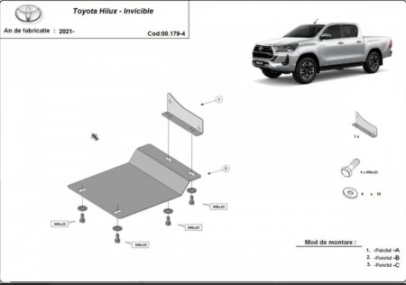 Scut motor Toyota Hilux Invincible - Scut Aluminiu Senzor Filtru Particule Toyota Hilux Invincible (2021 - Prezent) - 4mm