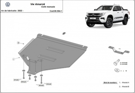 Scuturi metalice - Scut metalic cutie de viteze manuală VW Amarok (2022 - 2026) - Oțel 3mm - Karmaster