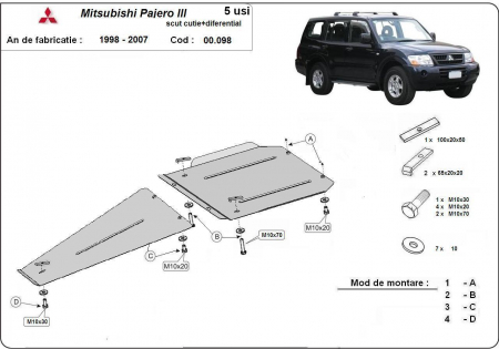 Scut motor Mitsubishi - Scut metalic cutie de viteze Mitsubishi Pajero Sport 1 1998-2007