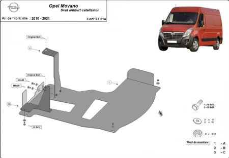 Scuturi metalice - Scut metalic protectie catalizator Opel Movano B (otel 2mm)