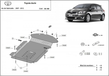 Scut motor Toyota - Scut metalic antifurt catalizator Toyota Auris 2007 - 2012