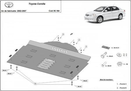 Scut motor Toyota - Scut metalic antifurt catalizator Toyota Corolla 2002 - 2007