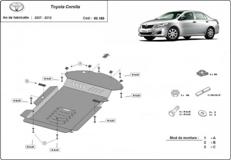 Scut motor Toyota - Scut metalic antifurt catalizator Toyota Corolla 2007 - 2018