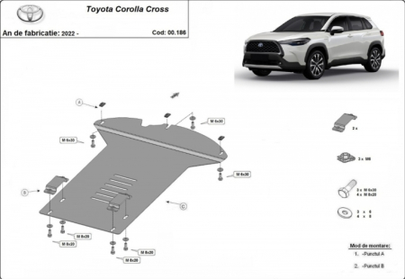 Scut motor Toyota Corolla - Scut Metalic Antifurt Catalizator Toyota Corolla Cross (2022 - prezent) - Protecție Oțel 2mm, Cod 00.186