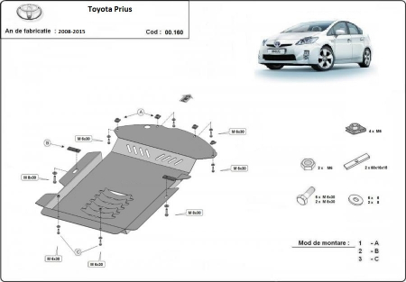 Scut motor Toyota - Scut metalic antifurt catalizator Toyota Prius 2008 - 2015