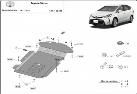 Scut motor Toyota Prius - Scut Metalic Antifurt Catalizator Toyota Prius 2011 - 2021, Oțel 2mm - Protecție Anti-Furt și Montaj OEM