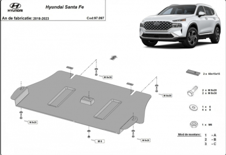 Scut motor Hyundai Santa Fe - Scut metalic catalizator oțel 2mm Hyundai Santa Fe 2018-2023