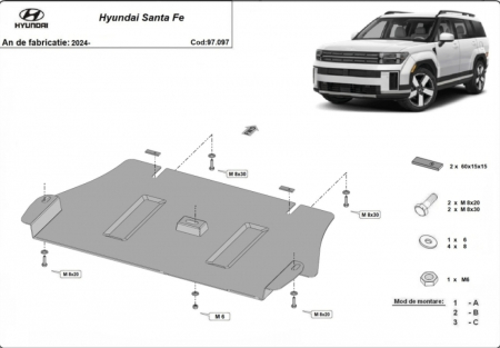 Scut motor Hyundai Santa Fe - Scut metalic catalizator oțel 2mm Hyundai Santa Fe 2024+