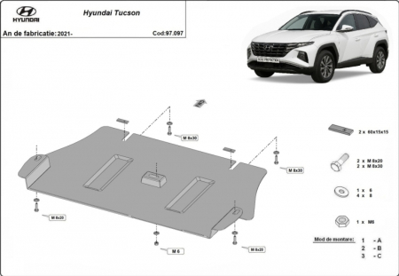 Scut motor Hyundai Tucson - Scut metalic catalizator oțel 2mm Hyundai Tucson 2021+