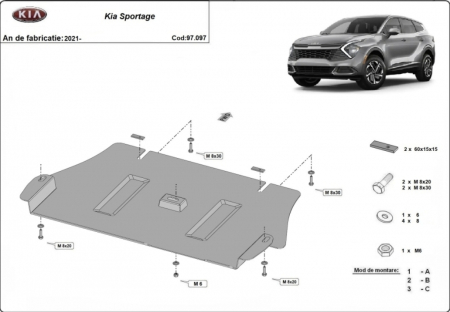 Scut motor Kia Sportage - Scut metalic catalizator oțel 2mm Kia Sportage 2021+