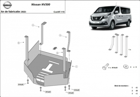 Scut motor Nissan NV - Scut Metalic Anti-Furt Catalizator Nissan NV300 (2022+)
