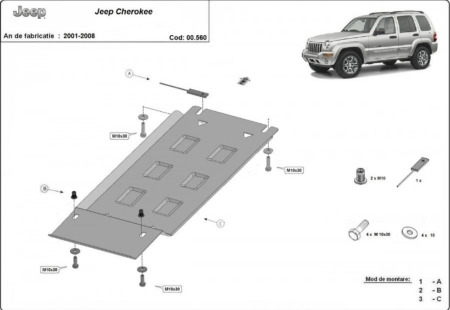Scut motor Jeep Cherokee - Scut metalic cutie de viteze Jeep Cherokee KJ fabricat intre 2001 - 2008