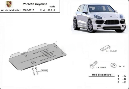 Scut motor Porsche - Scut metalic cutie viteze automata Porsche Cayenne 2006-2017, oțel 3mm, cod 00.010 - Karmaster.ro