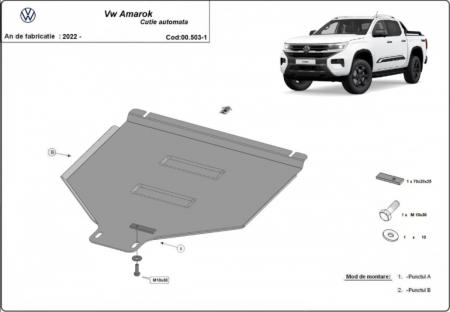 Scuturi metalice - Scut metalic cutie de viteze automată VW Amarok (2022 - 2026) - Oțel 3mm - Karmaster