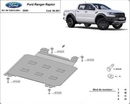 Scut motor Ford Ranger Raptor - Scut metalic cutie de viteze Ford Ranger Raptor 2020 - 2023