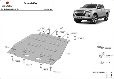 Scut motor Isuzu - Scut metalic cutie de viteze Isuzu D-Max 2019 - prezent