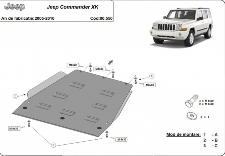 Scut motor Jeep Commander - Scut metalic cutie de viteze oțel 2mm Jeep Commander 2005 - 2010