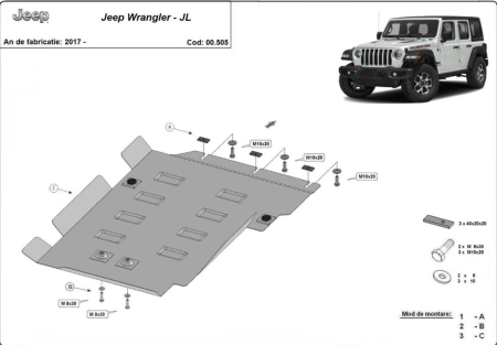 Scut motor Jeep Wrangler - Scut metalic cutie de viteze Jeep Wrangler JL 2017 - prezent