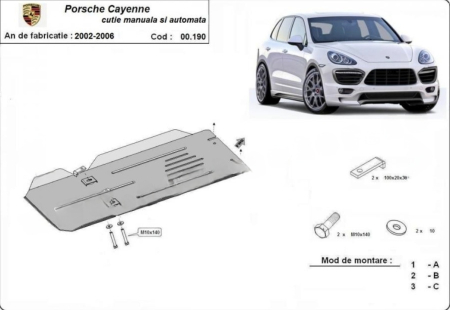 Scut motor Porsche - Scut metalic cutie viteze Porsche Cayenne 2002-2006, oțel 3mm, cod 00.190 - Karmaster.ro