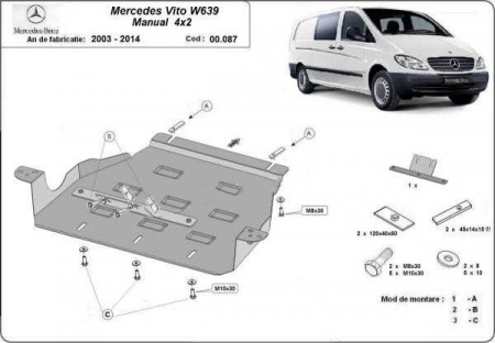 Scut motor Mercedes - Scut metalic cutie de viteze manuala Mercedes Vito W639, 2x4, 2.2D, 2003 - 2014