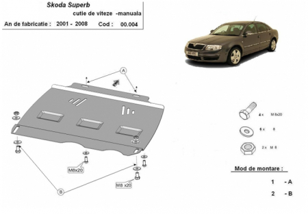 Scuturi metalice - Scut metalic cutie de viteze manuala Skoda Superb 2001- 2008