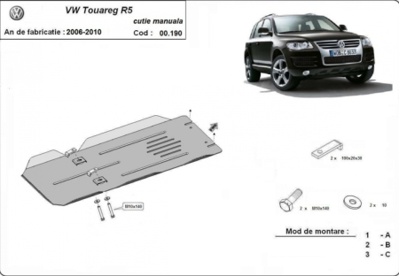 Scut Metalic Cutie de Viteze Manuală VW Touareg R5 (2006 - 2010) – Protecție Profesională 3mm