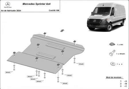 Scut motor Mercedes Sprinter - Scut Metalic Cutie Viteze și Casetă Direcție Mercedes Sprinter 4x4 (2024+)