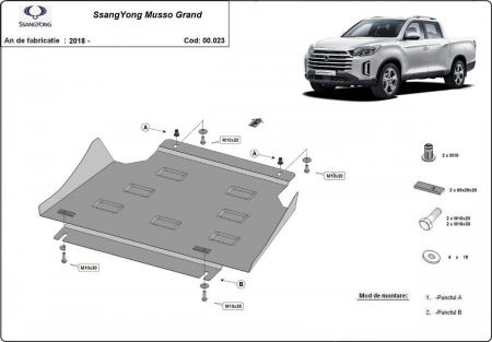 Scut motor SsangYong - Scut metalic cutie de viteze pentru SsangYong Musso Grand 2018 - prezent