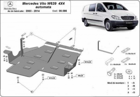 Scut motor Mercedes - Scut metalic cutie de viteze automata si reductor Mercedes Vito W639, 4x4, 2003 - 2014