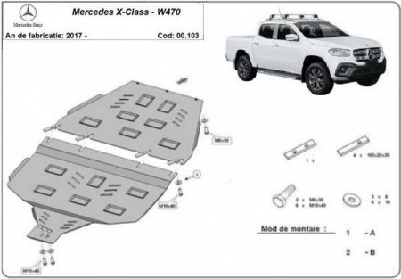Scut motor Mercedes - Scut metalic cutie de viteze si reductor Mercedes X-Class W470 dupa 2017