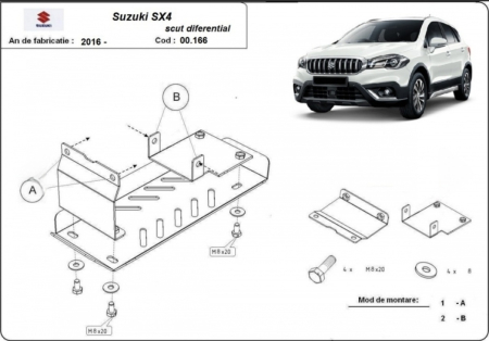 Scut motor Suzuki Sx4 - Scut Metalic Diferențial Spate Suzuki SX4 S-Cross (2013 - 2023) Protecție Oțel 3mm