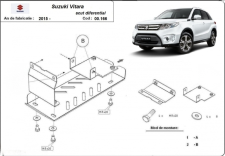 Scut motor Suzuki - Scut Metalic Protecție Diferențial Spate Suzuki Vitara (2015 - 2026) - Oțel 3mm, Cod 00.166