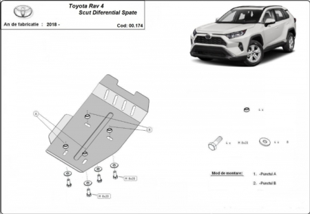 Scuturi metalice - Scut metalic protecție diferențial spate Toyota RAV 4 (2018 - 2026) – Oțel 3mm