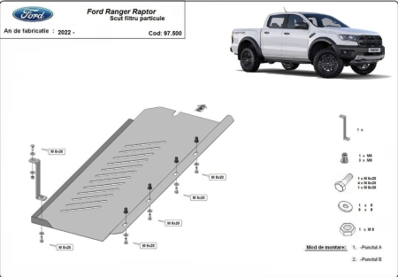 Scut motor Ford Ranger Raptor - Scut metalic filtru particule Ford Ranger Raptor 2020 - 2023